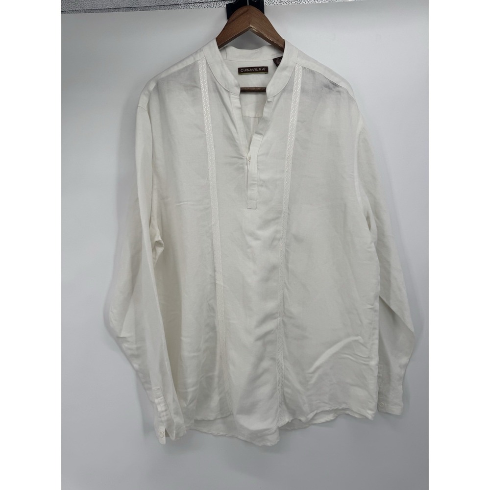 Cubavera XL Linen Long Sleeve Shirt Mens Popover White Embroidered beachy - Picture 3 of 11